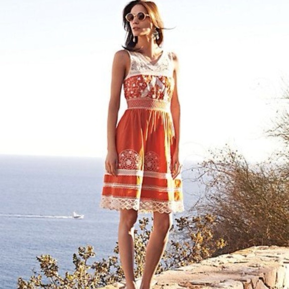 Anthropologie Moulinette Soeurs Orange Cream embroidered Sundress Sleeveless 6 - Picture 11 of 11